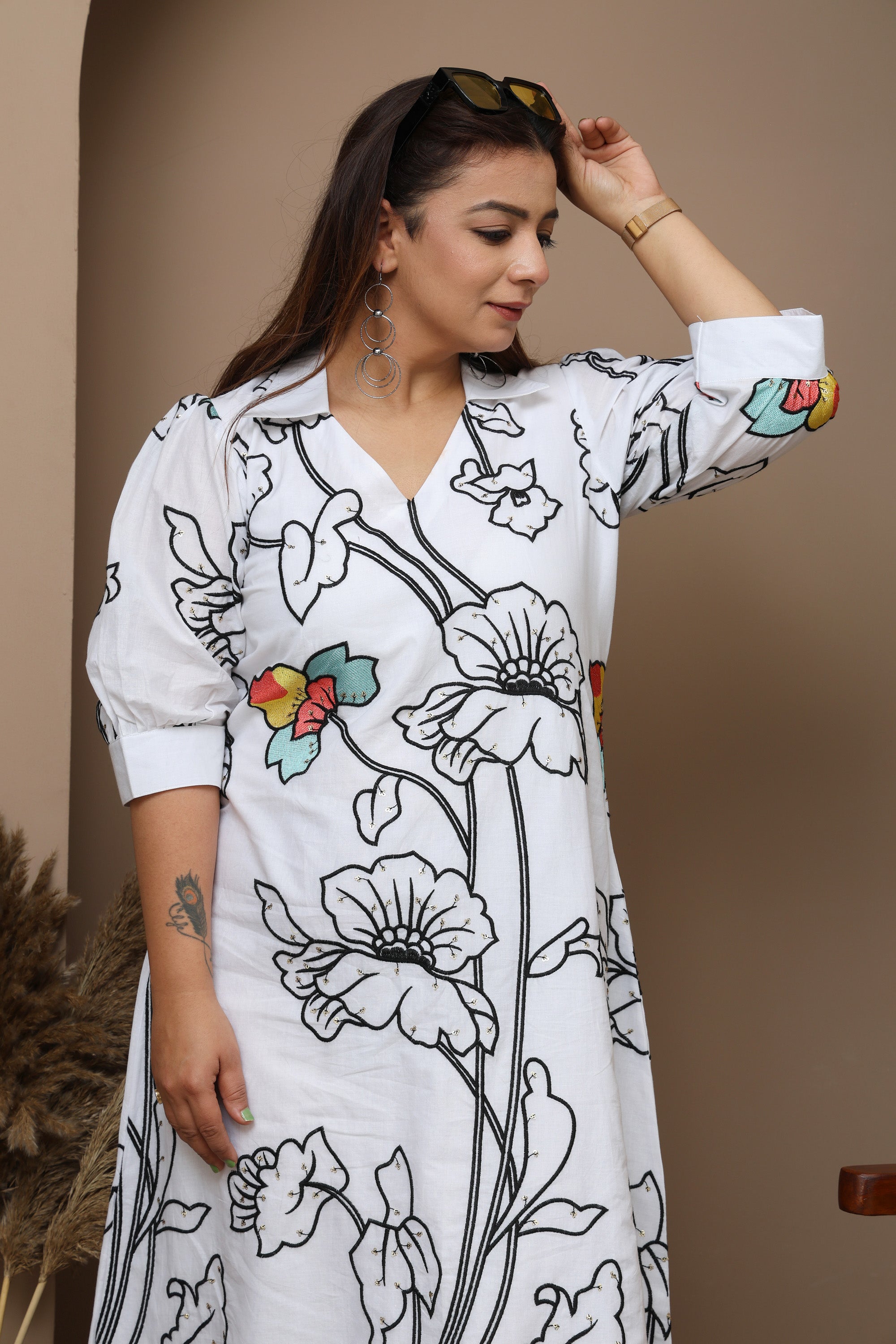 White Cotton V-Neck Dress