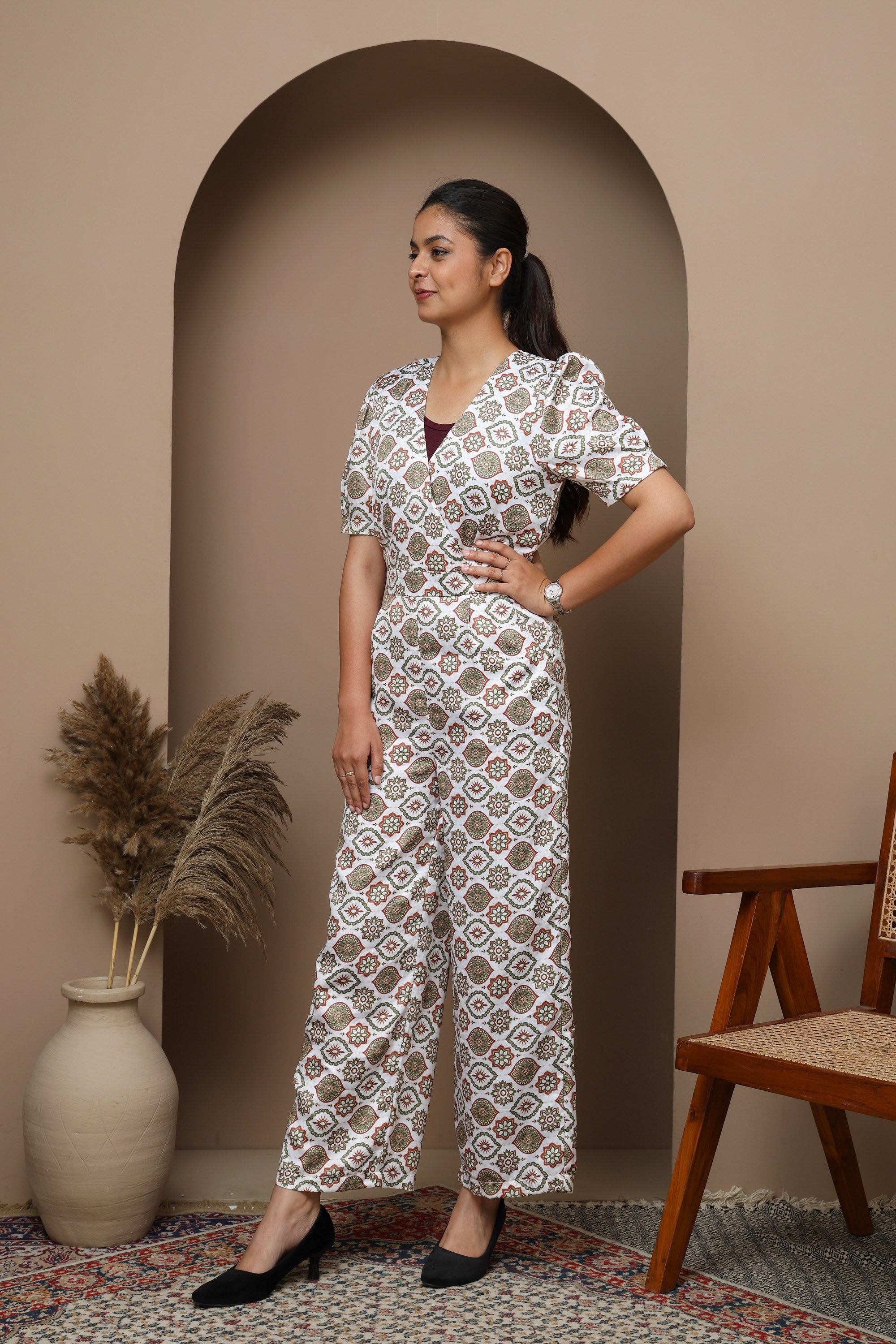 Geometric Print Crepe Jumpsuit