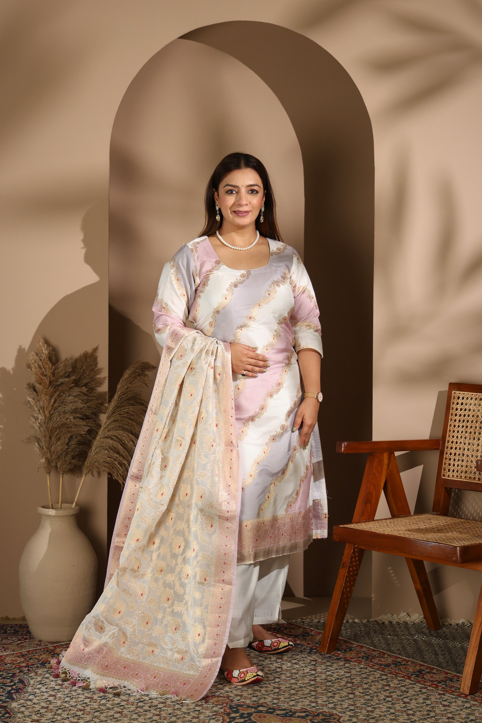 Elegant Pastel Banarasi Suit Set