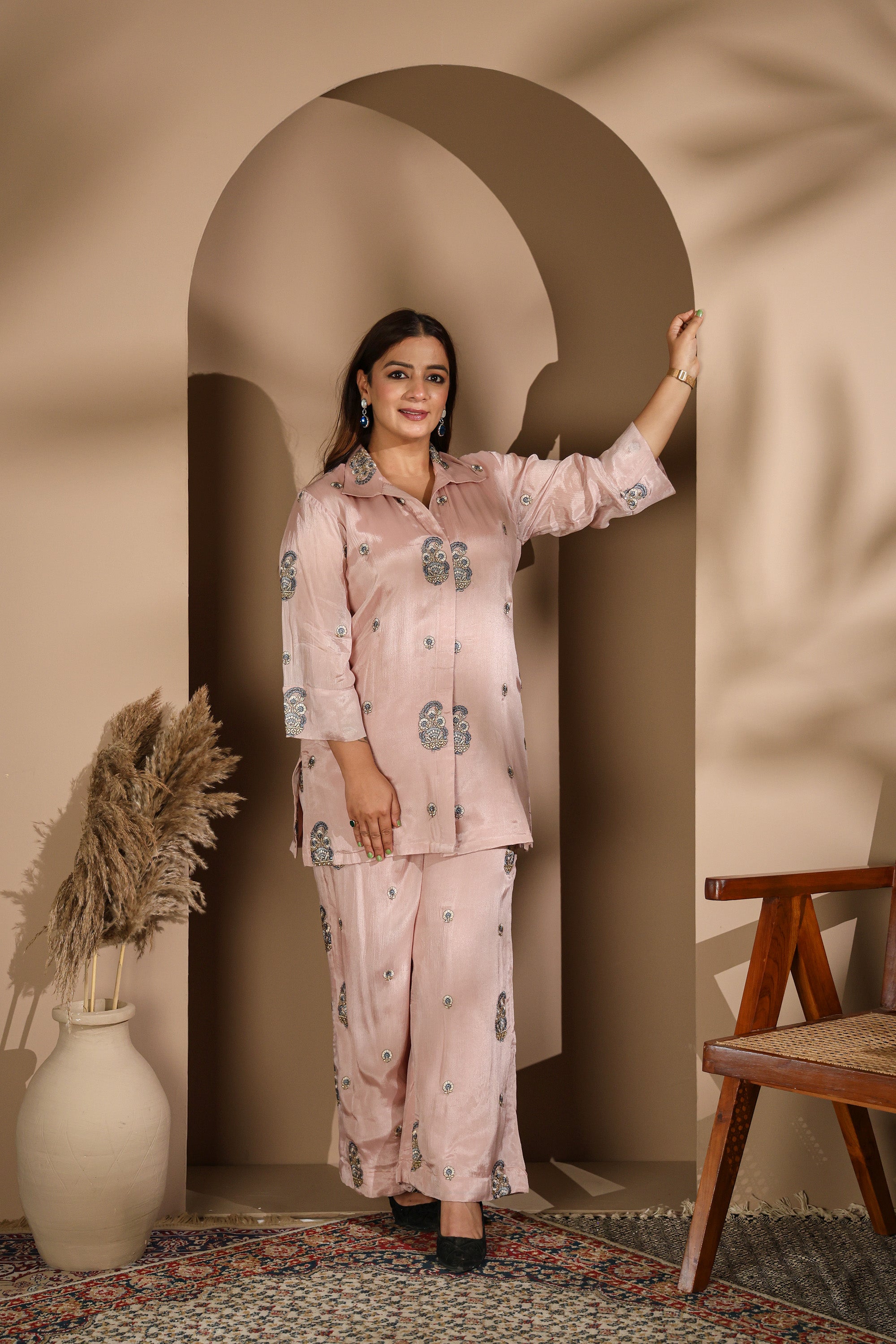 Crepe Silk Indo-Western Blazer & Flared Pants Set