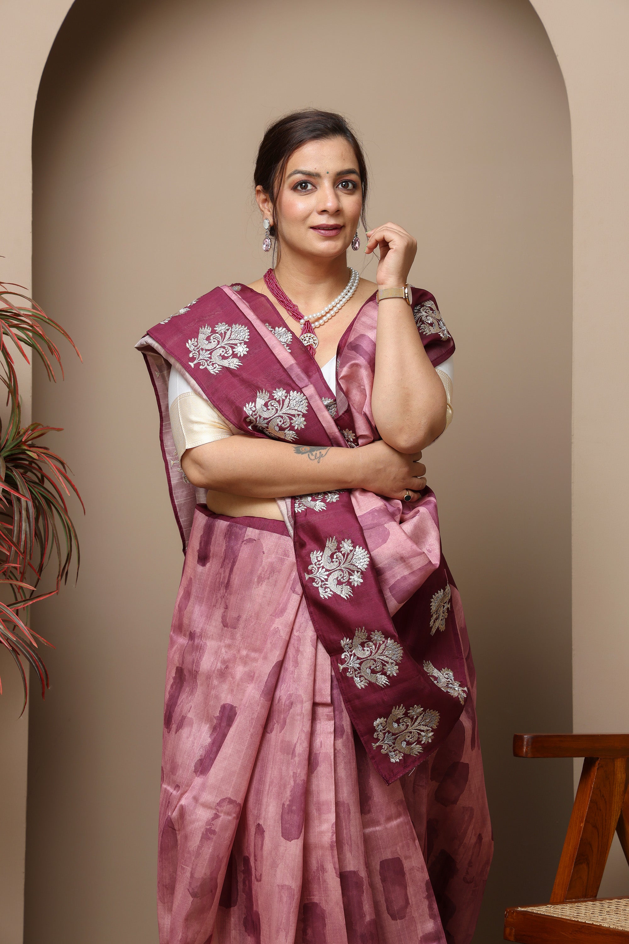 Matka Silk Print & embroidery Saree purple colour