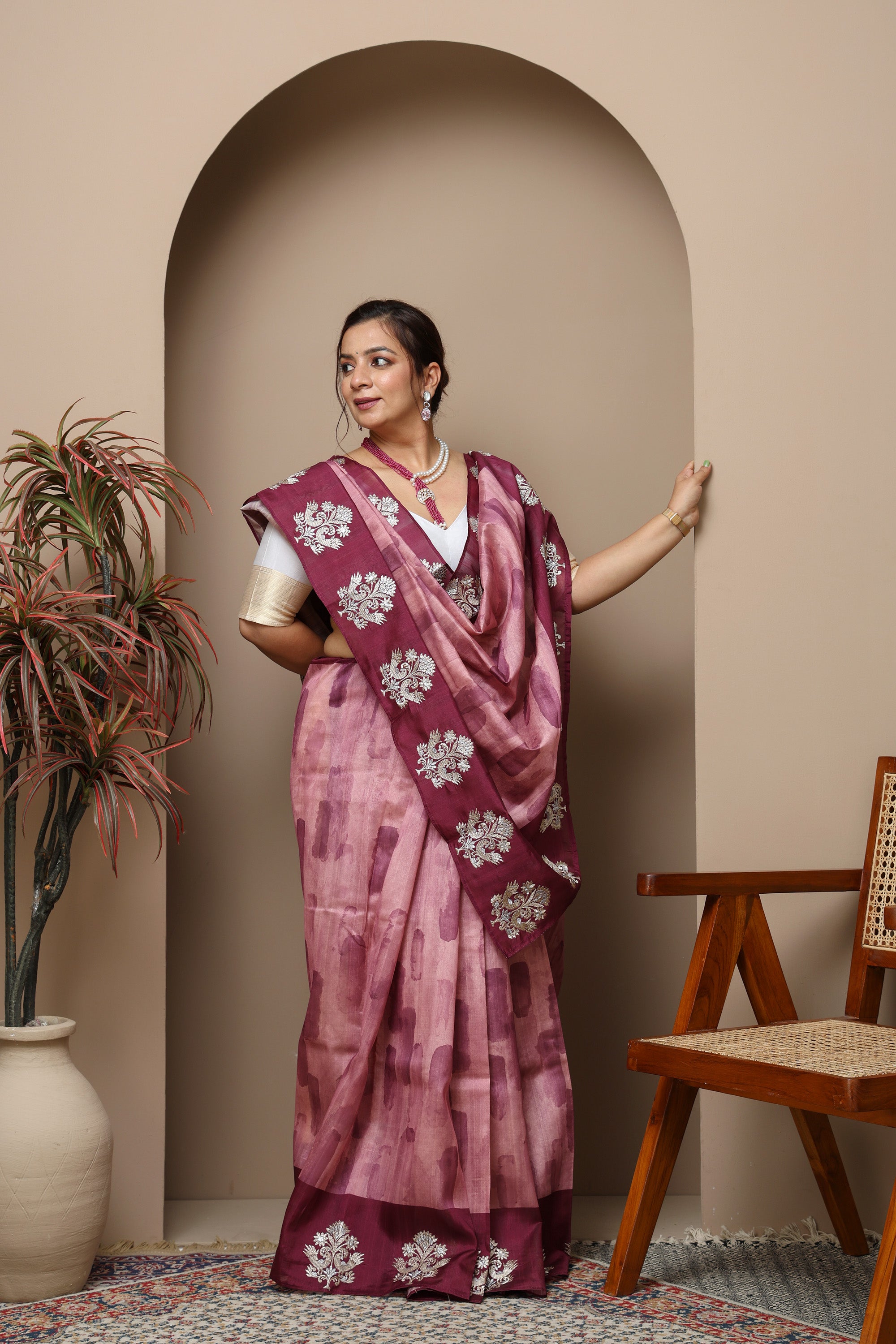 Matka Silk Print & embroidery Saree purple colour