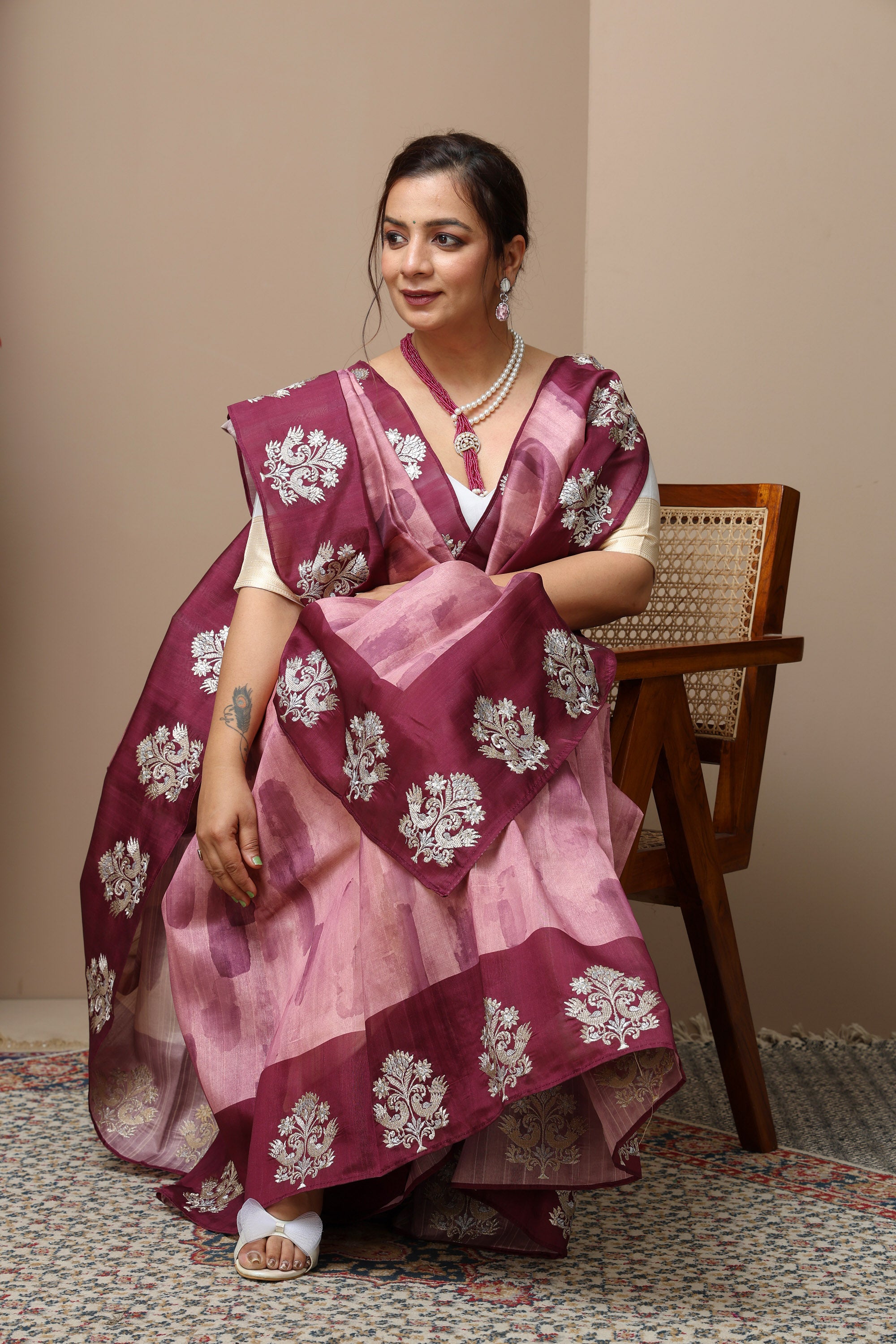 Matka Silk Print & embroidery Saree purple colour