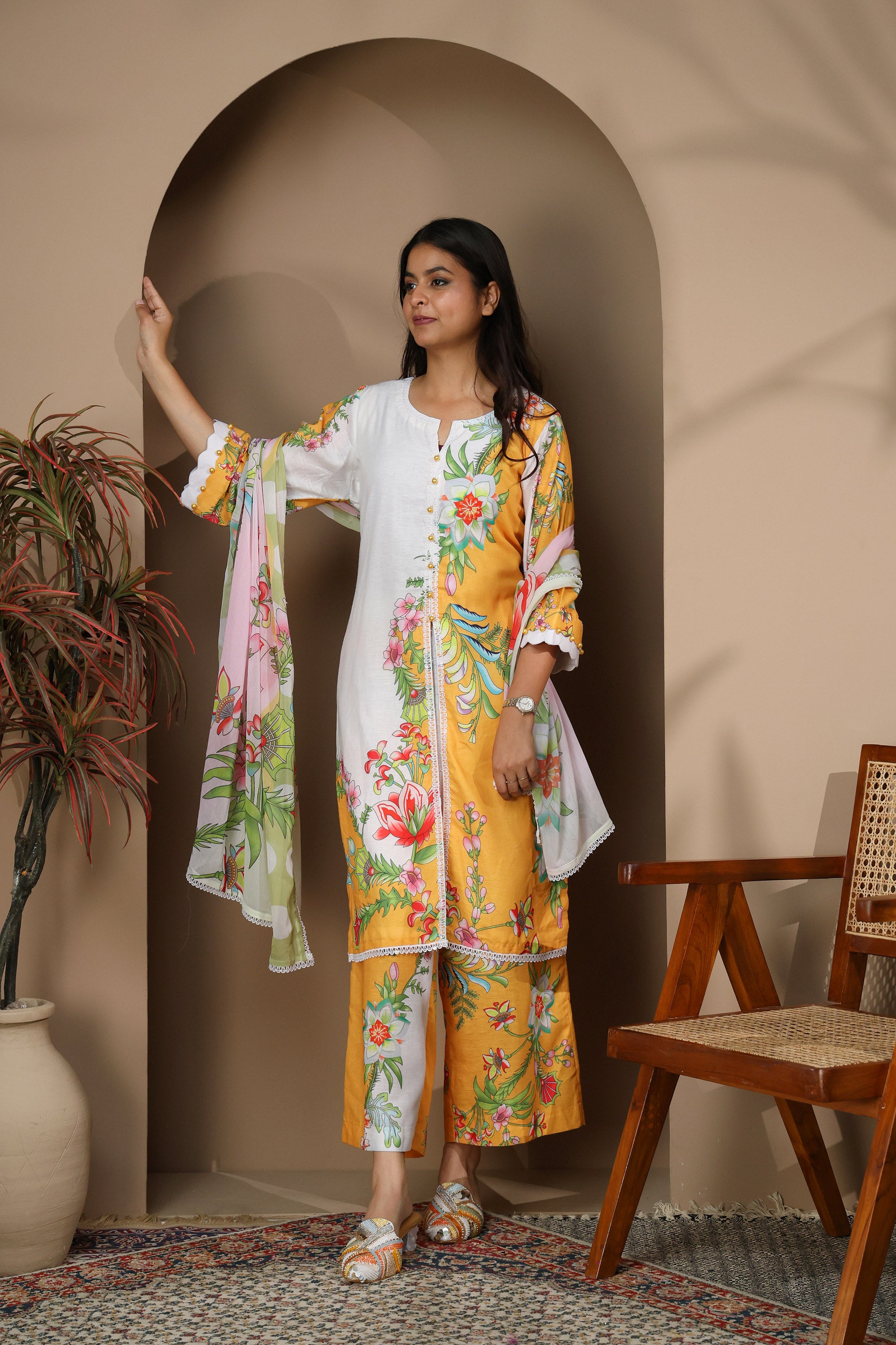 Mustard Yellow Pakistani-Style Digital Print Suit