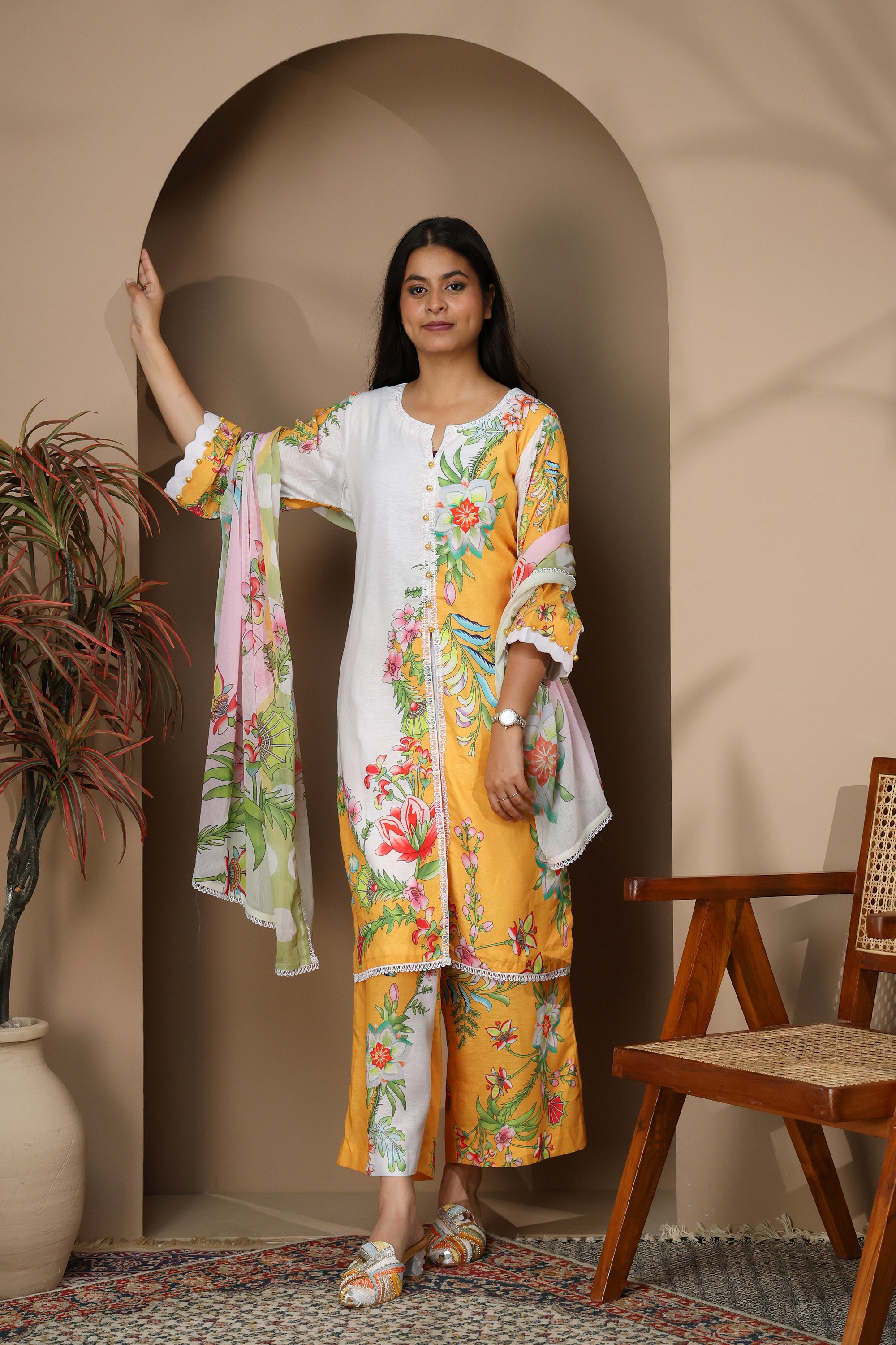 Mustard Yellow Pakistani-Style Digital Print Suit