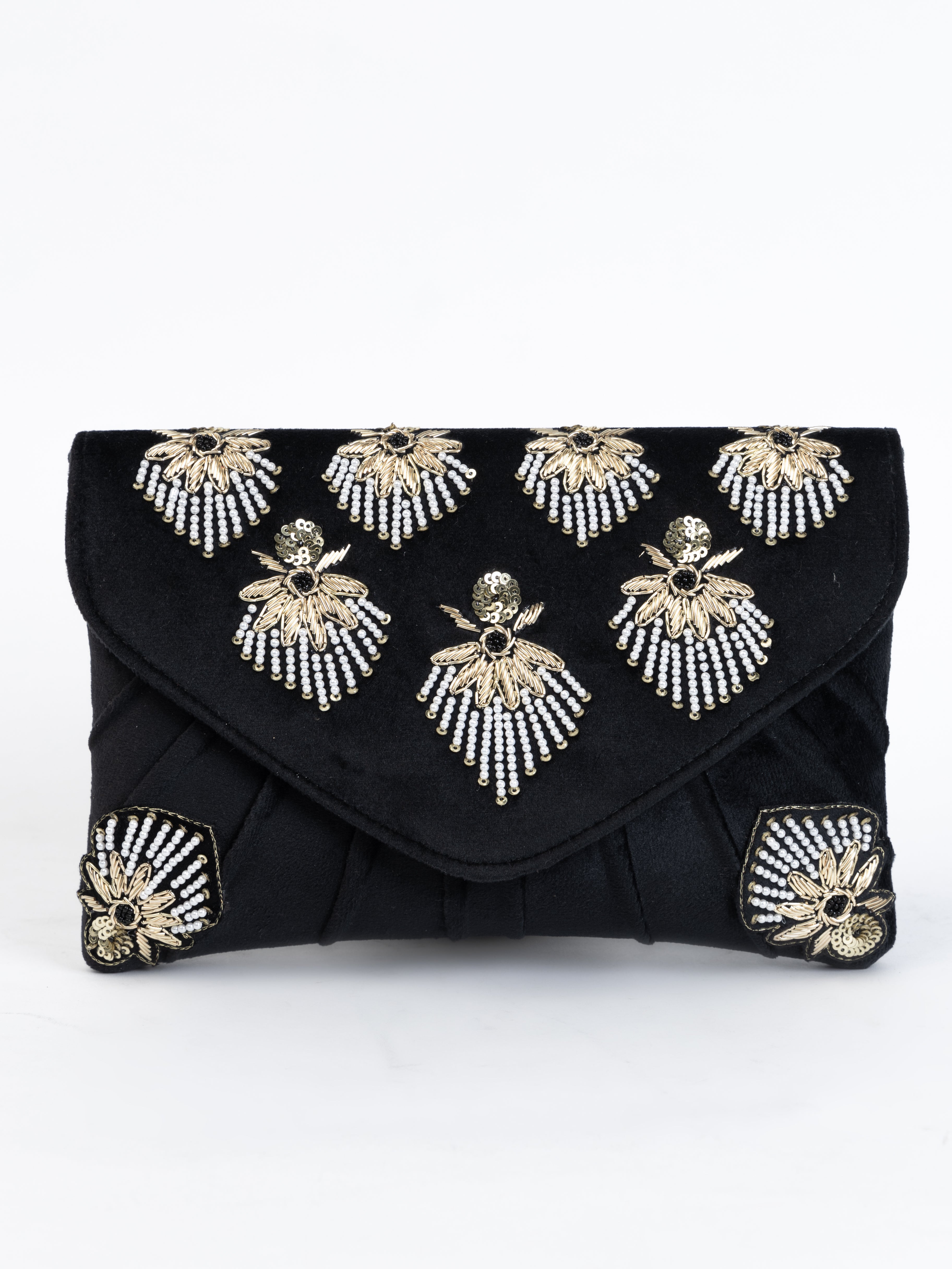 Black Velvet Clutch with Gilded Bead Embroidery