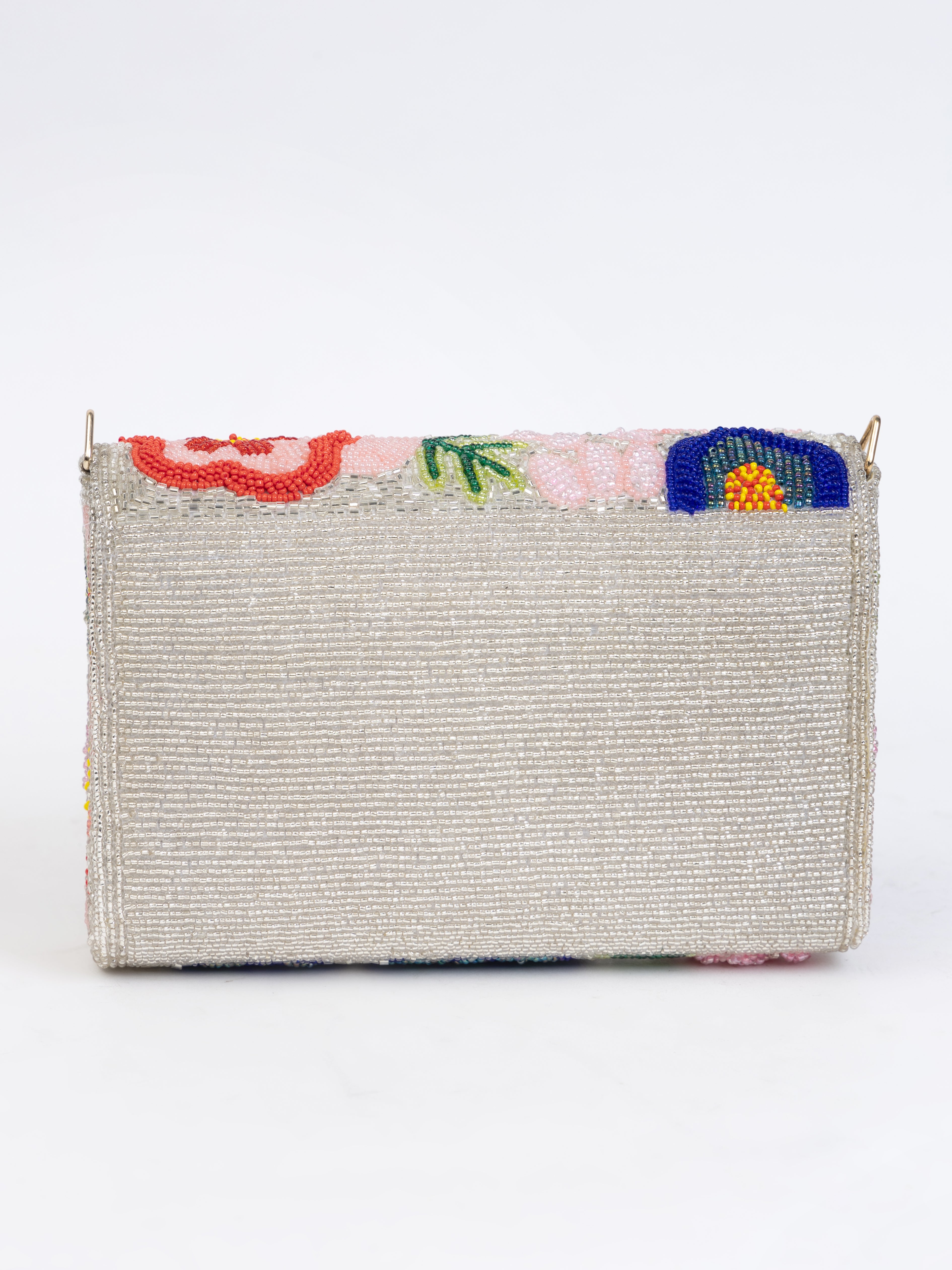 White Handbag with Beaded Floral Artistry